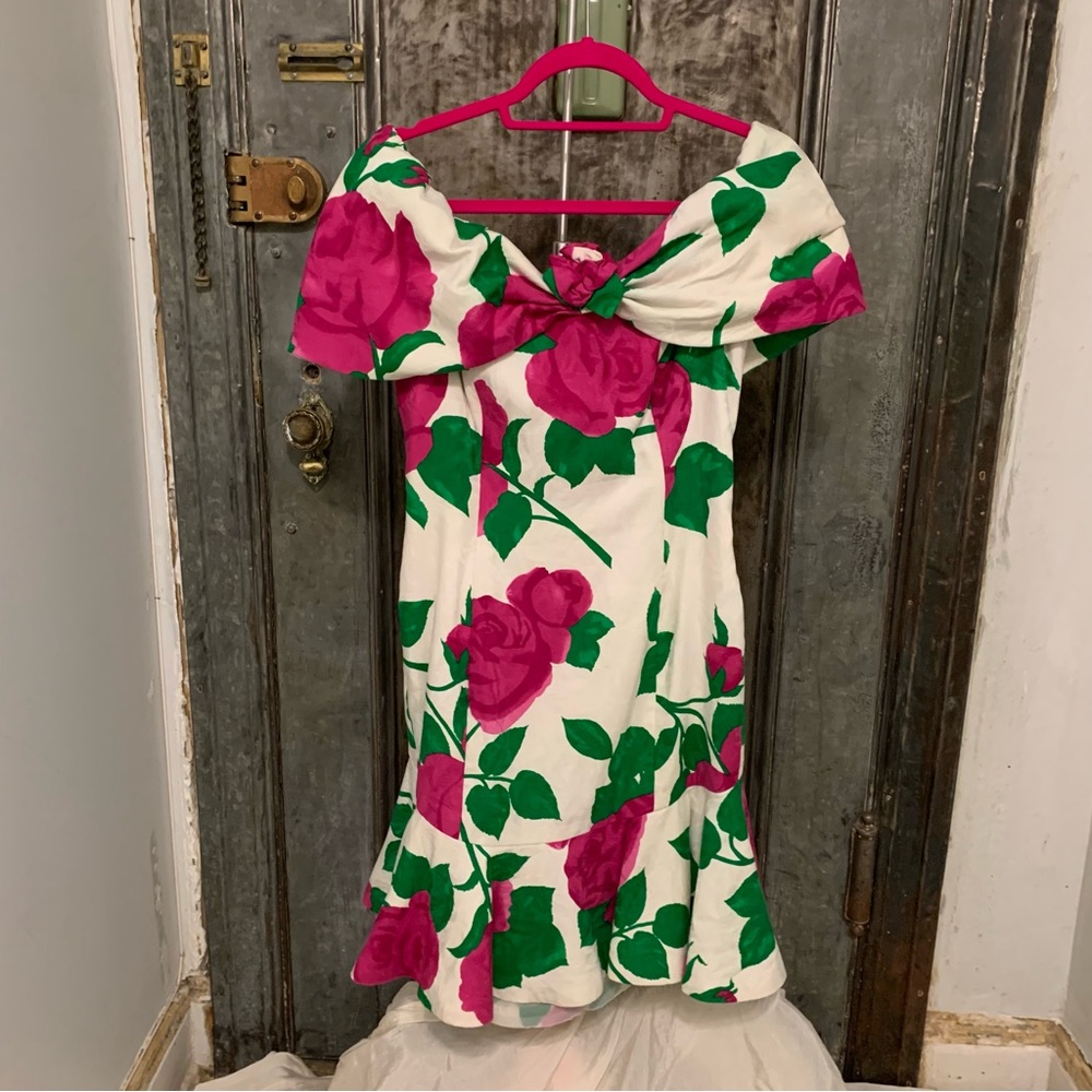 Xs S Vintage sz6 Evenings by Raul Blanco 1980s floral off the shoulder 80s does